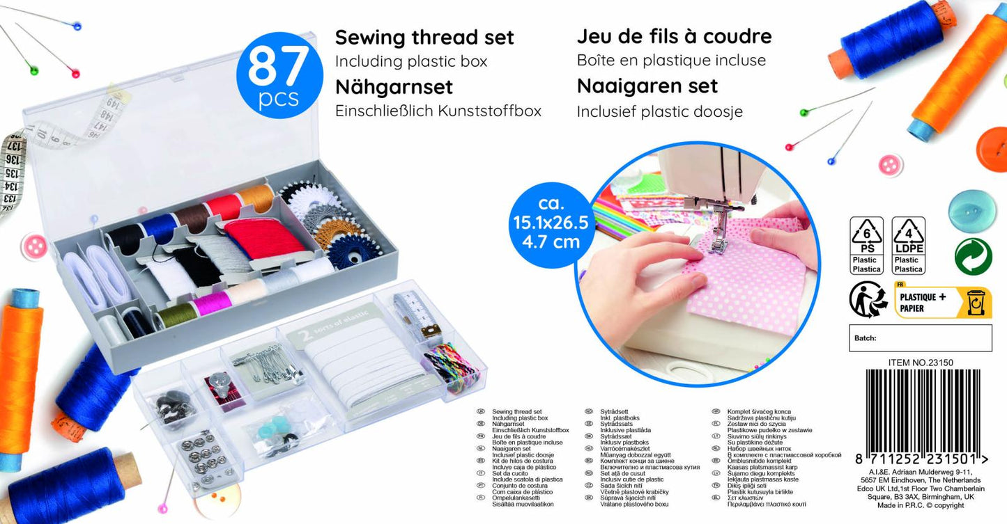 Sewing Thread Set w/ Plastic Box 87pc