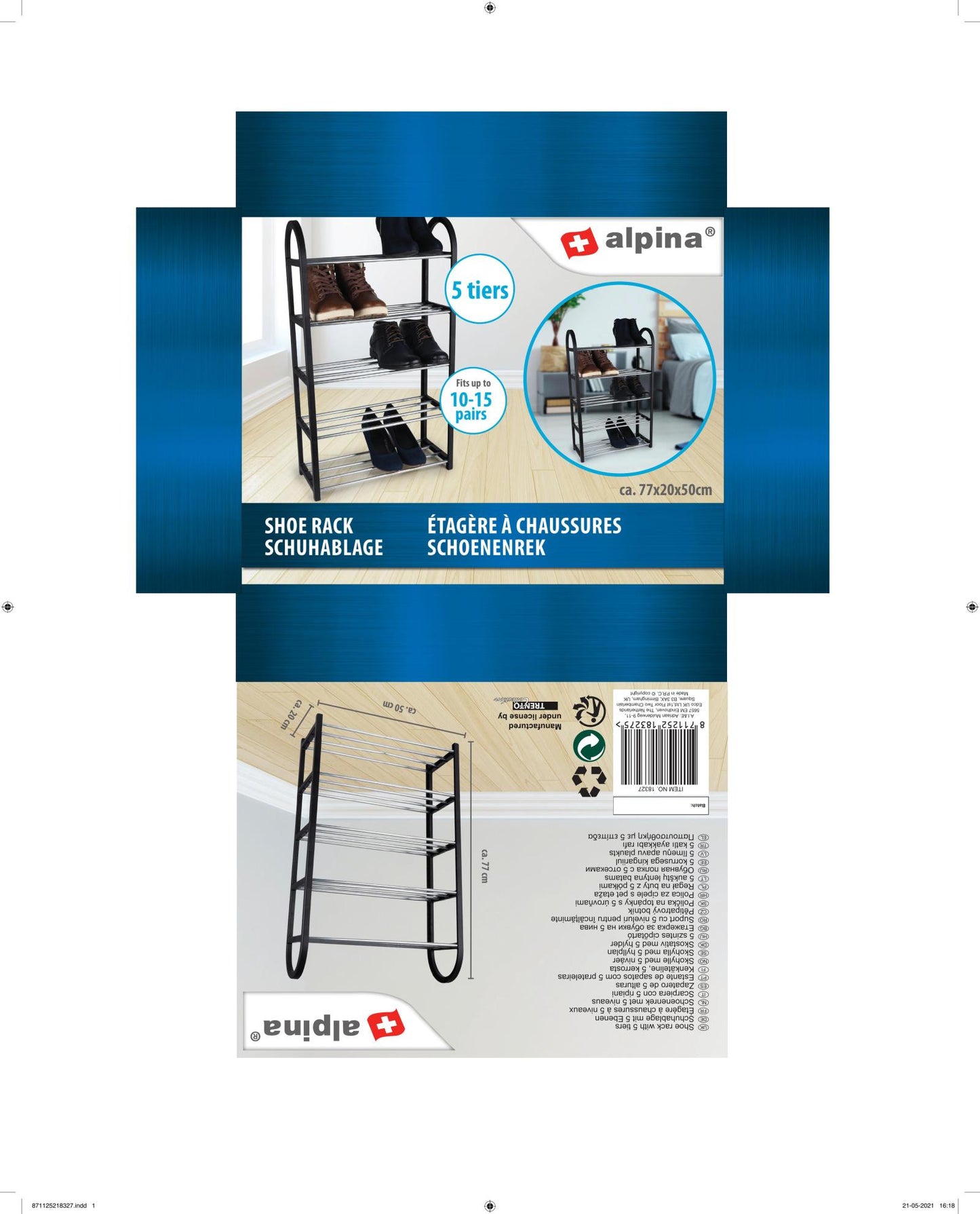Shoe rack 50x20x77cm PP/IR