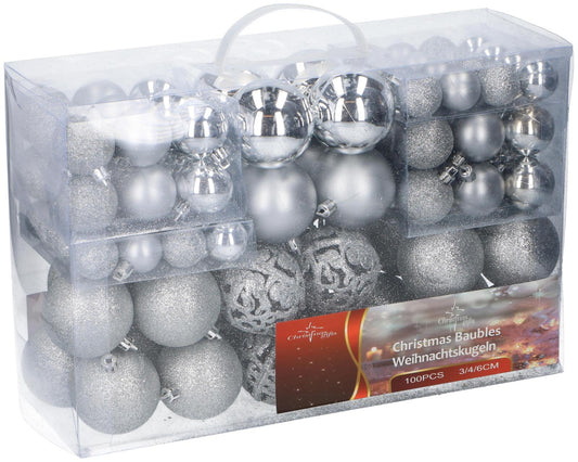 Xmas bauble (100) ass silver pl
