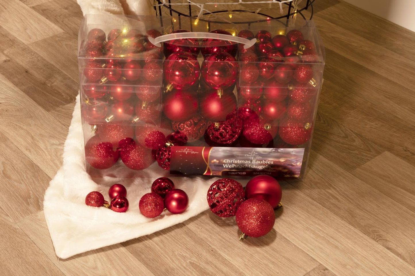Xmas bauble (100) ass red pl