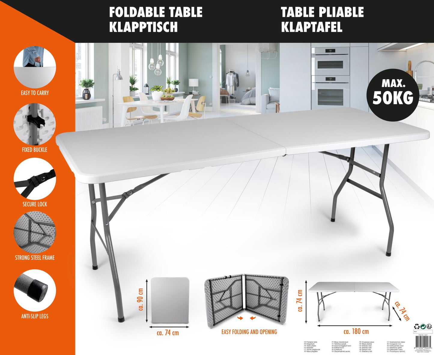 Table foldable 180x74x74cm