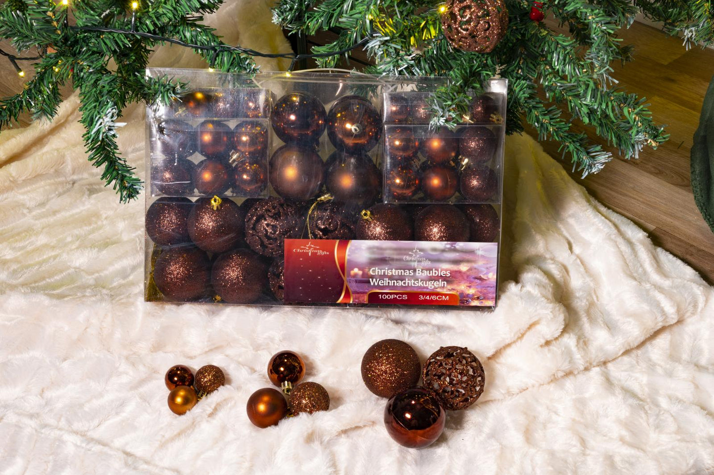 Xmas Bauble (100) ass brown pl