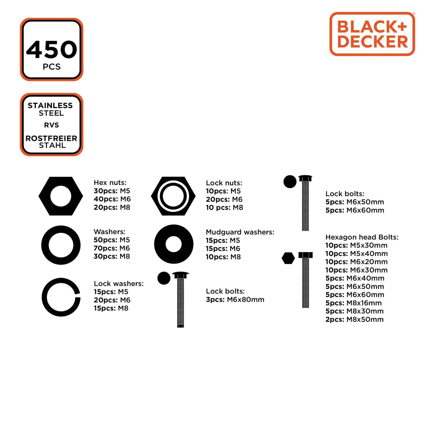 Bolts&Nuts set, 450pcs ass SS