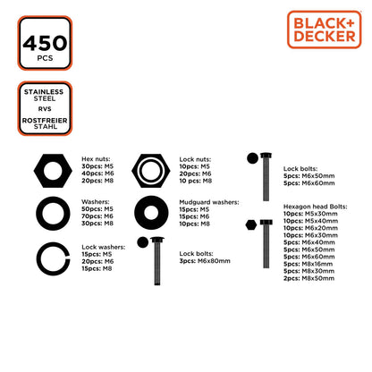 Bolts&Nuts set, 450pcs ass SS