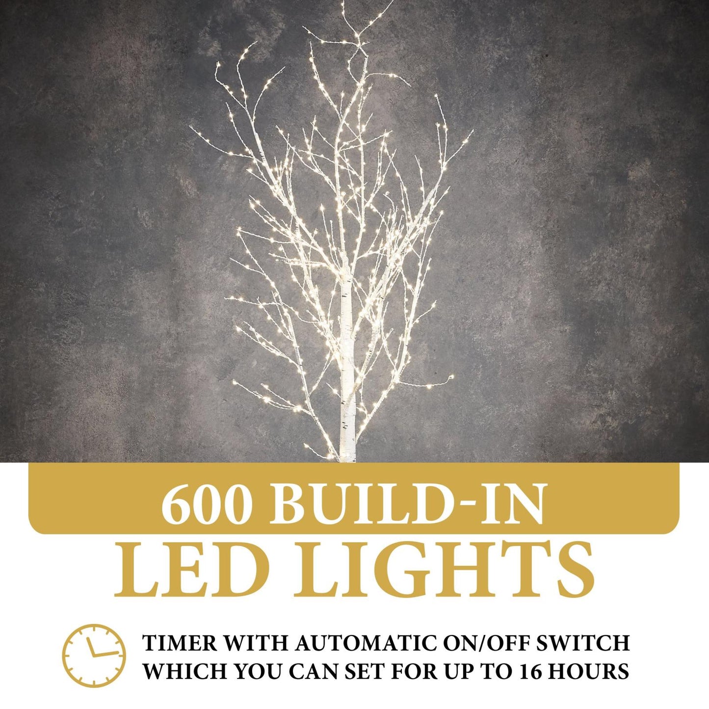 Birch white 600led w/timer