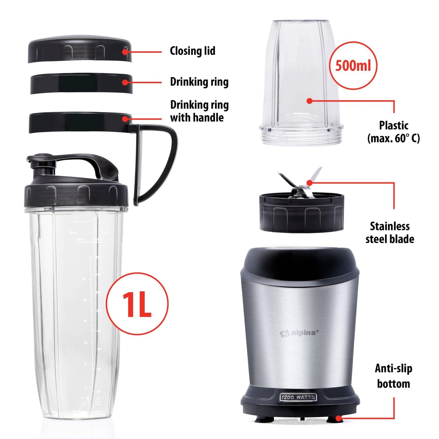 Smoothie maker 220-240V SS 1200W
