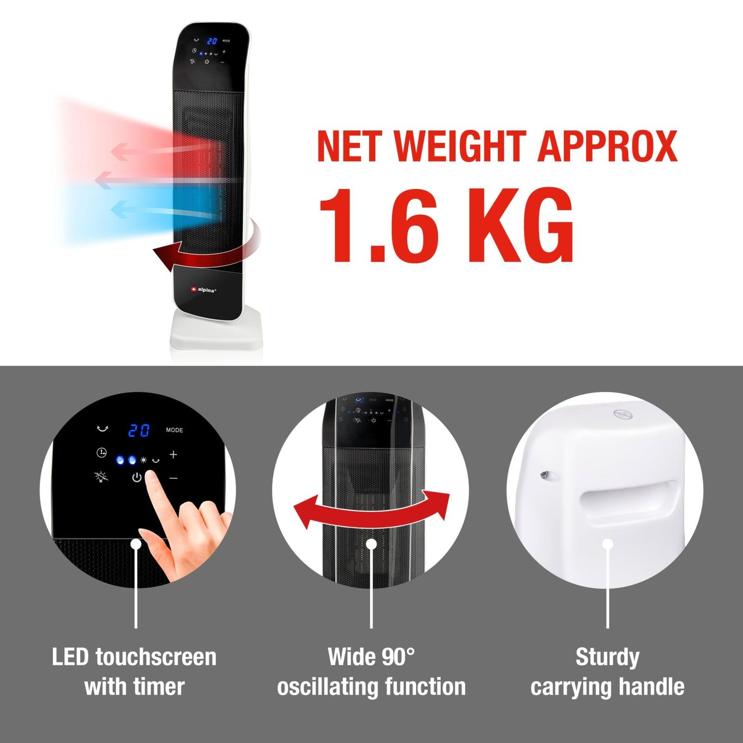 Heater tower 230V 2000W PTC